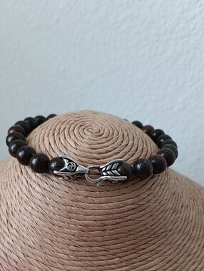 David Yurman Men's Sterling Silver 8mm Brown Spiritual Bead Bracelet